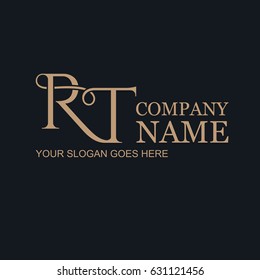 Rt.Monogram's initials of gold letters against a dark background. Logo of the company. A template for business. Vector illustration.