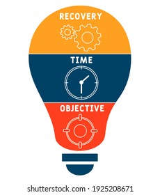 RTO - Cronología objetiva del tiempo de recuperación. fondo de concepto de negocio.  concepto de ilustración vectorial con palabras clave e iconos. ilustración con iconos para banner web, volante, página de inicio