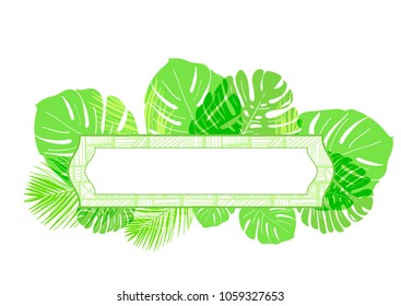 rtopical leaves vector green frame card background