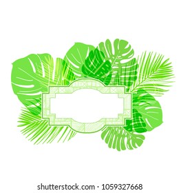rtopical leaves vector green frame card background