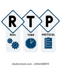 RTP - acrónimo Real Time Protocol. fondo de concepto de negocio. concepto de Ilustración vectorial con Palabras claves e iconos. ilustración de letras con icono	