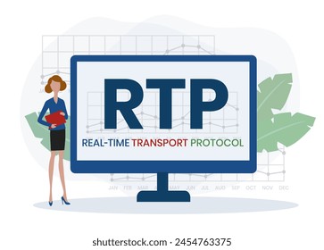 RTP - Real Time Transport Protocol acronym. business concept background. vector illustration concept with keywords and icons. lettering illustration with icon