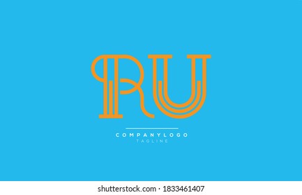 Abstrakte RU-Initialen für Monogramm-Buchstaben Textalphabet Logo-Design