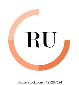 RU business logo icon design template elements. Orange color vectors. Design identity in circle. Alphabet letter