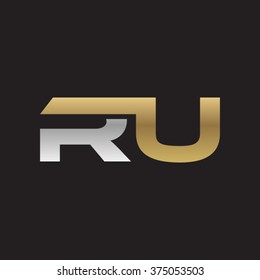 RU company linked letter logo golden silver black background
