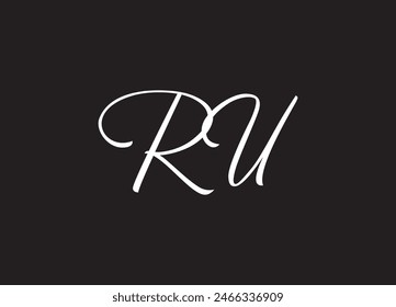 RU Cursive Letter Initial Logo Design Template Vector Illustration