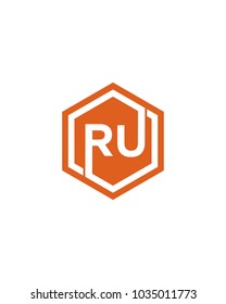 RU initial hexagon letter logo template vector