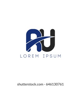 ru initial letter uppercase logo blue and black