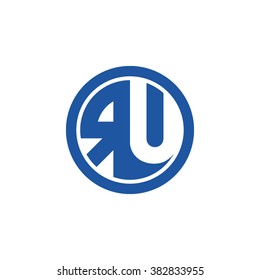 RU initial letters circle business logo blue