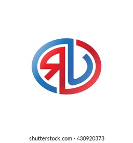 RU initial letters looping linked ellipse logo red blue