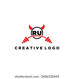 RU initial monogram for fitnes or gym logo with devil style design