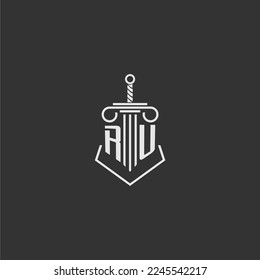 RU initial monogram law firm with sword and pillar logo design