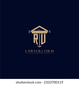 Logotipo inicial de la empresa de abogados monogramo RU con diseño de hitos