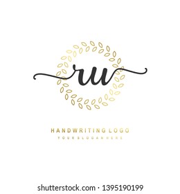 RU initial signature logo. handwriting logo template vector,