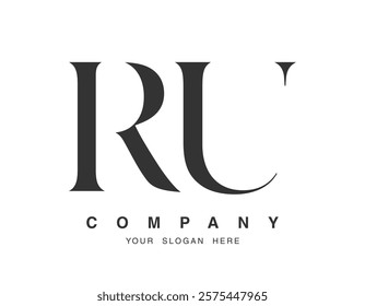 RU logo design. Initial letter r and u serif font style. Creative classic company name typography. Trendy logotype or identity. Vector illustration.