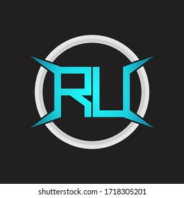 RU Logo monogram with circle and four taper shape design template