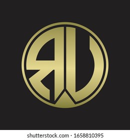 Monograma del logotipo de la RU con estilo de cinta de pieza en colores dorados