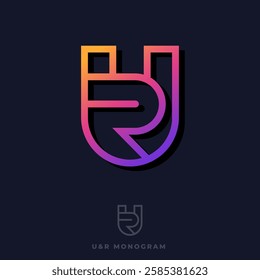 RU logo. Monogram consists of letters R and U as a shield. Gradient color.