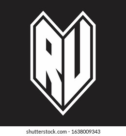 RU Logo monogram with emblem line style isolated on black background