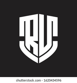 RU Logo monogram with emblem shield shape design isolated on black background