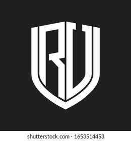 RU Logo monogram with emblem shield design isolated on black background