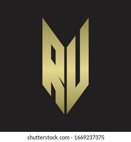 RU Logo monogram with emblem style isolated with gold colors