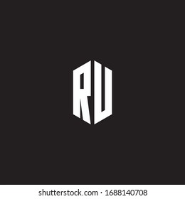 RU Logo monogram with hexagon shape style design template isolated on black background