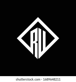 Monograma del logotipo de RU con plantilla de diseño de estilo de rotación cuadrada
