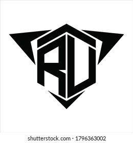 RU Logo monogram with wings arrow around design template on white background