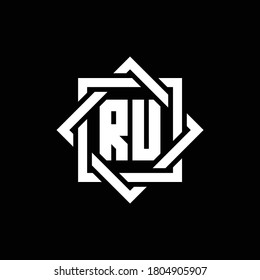 Logo de monograma de RU con cuadrado abstracto alrededor de la plantilla de diseño