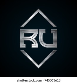 RU Monogram, Metal Logo, Silver Logo