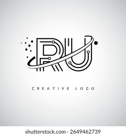 RU Orbit Monogram Logo - Futuristic Minimal Letter mark with Circular Line Art, Tech-Inspired Dots and Space Motion Concept for Modern Branding Identity (Logotipo de Monograma de Órbita RU - Marca de Letra Mínima Futurista com Linha de Arte Circular, Pontos Inspirados na Tecnologia e Conceito de Movimento Espacial para Identidade de Marca Moderna)