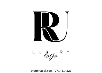Logotipo de la tipografía del monograma de la letra de RU Serif para la identidad elegante de la marca de Premium
