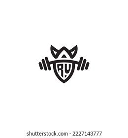 RU simple line fitness gym concept in high quality professional design that will print well across any print media