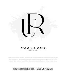 RU UR letra inicial escrita à mão e logotipo monograma de luxo
