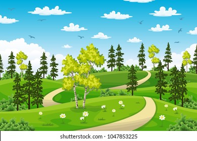Rual summer landscape with trees