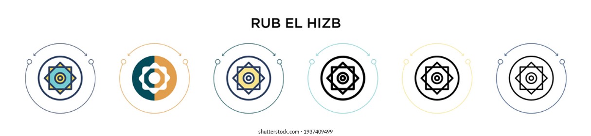 Icono de frotar el hizb en el estilo relleno, delgado, contorno y trazo. Ilustración vectorial de dos iconos vectoriales de rub el hizb de color y negro se pueden utilizar para móviles, ui, web
