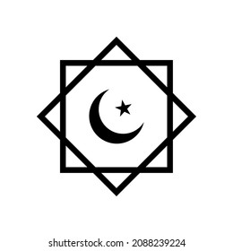 Rub el Hizb. Islamic star and crescent. Half-moon inside the octagon. Muslim symbol. Islam symbol, octagon with crescent and star. Design for islamic festival, holyday