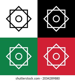 Rub el Hizb sign. Islamic Star. Set of the symbol of Islam on a background of pan-arabic colors. Isolated objects of white color. Vector illustration