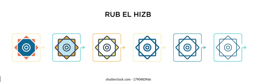 Rub el hizb vector icon in 6 different modern styles. Black, two colored rub el hizb icons designed in filled, outline, line and stroke style. Vector illustration can be used for web, mobile, ui