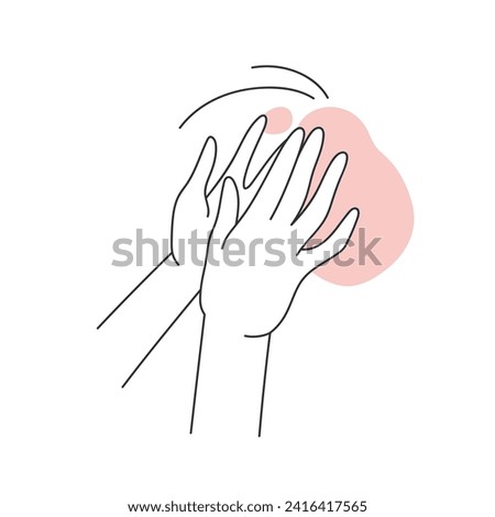 Rub hands together with serum. Applying hair treatment, scalp deep nourishing line vector illustration