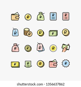 RUB, Set of Russian rouble sign icons, currency symbol. Price icons set