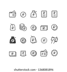 RUB, Set of Russian rouble sign icons, currency symbol. Price icons set