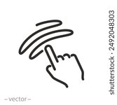 rub for test here icon, wipe surface with finger, tester aroma or smell, thin line symbol on white background - editable stroke vector eps10 