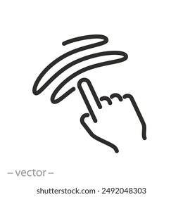 rub for test here icon, wipe surface with finger, tester aroma or smell, thin line symbol on white background - editable stroke vector eps10 