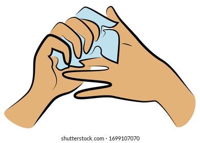 Rub your hands with a clean towel. Hygienic procedure. Disease prevention, good for health. Vector illustration.