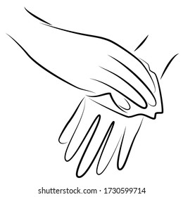 Rub your hands with a clean towel. Hygienic procedure. Disease prevention, good for health. Vector illustration.
