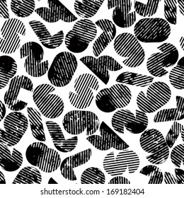 Rubbed black seamless pattern, striped decorative numbers with rounded corners on white background.
