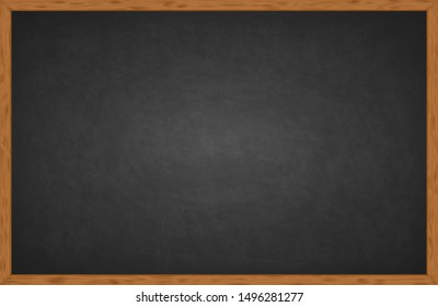 Rubbed out dirty chalkboard. Realistic black chalkboard with wooden frame isolated on white background. Empty school chalkboard for classroom or restaurant menu. Template blackboard for design