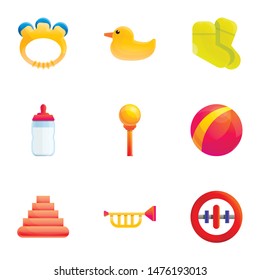 Rubber baby toy icon set. Cartoon set of 9 rubber baby toy vector icons for web design isolated on white background